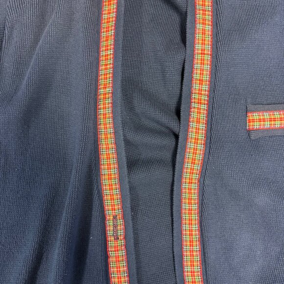 VTG Talbots Womens Navy Cardigan Sweater Red Plaid Trim Sz Medium Academia USA - Picture 7 of 8
